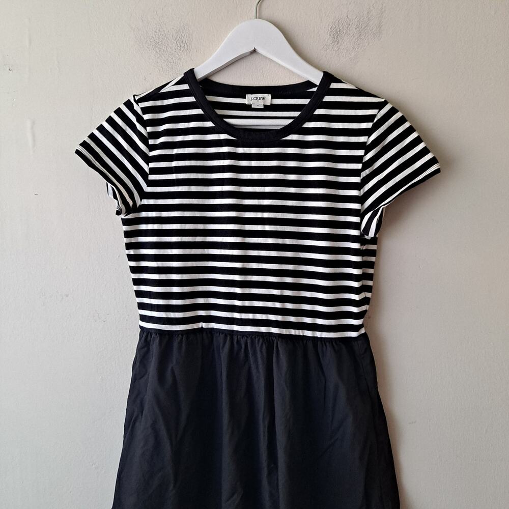 J. Crew Striped Knit Mixy Dress Short Sleeve Midi Black Ivory Womens Size Small - Picture 7 of 12